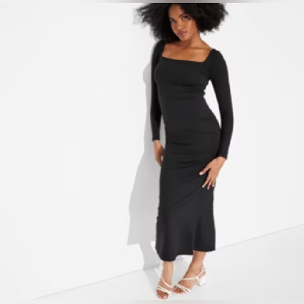 Wild Fable Ribbed Black Long Sleeve Dress